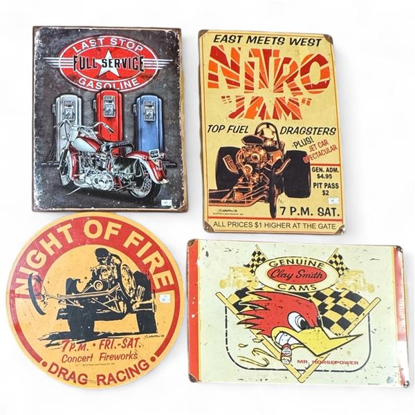 4 Collectable Metal Signs: Nitro Jam, Full Service, Clay Smith Cams and Night of Fire