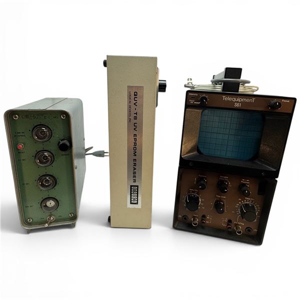 Telequipment S61 Oscilloscope, Hunter Model 120A Klockcounter & QUV-T8 UV Eprom Eraser