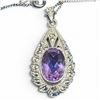 Image 2 : Vintage Birks Sterling Silver Amethyst & Marcasite Necklace & Earring Set -  Chain is .835 Silver - 