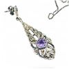 Image 3 : Vintage Birks Sterling Silver Amethyst & Marcasite Necklace & Earring Set -  Chain is .835 Silver - 