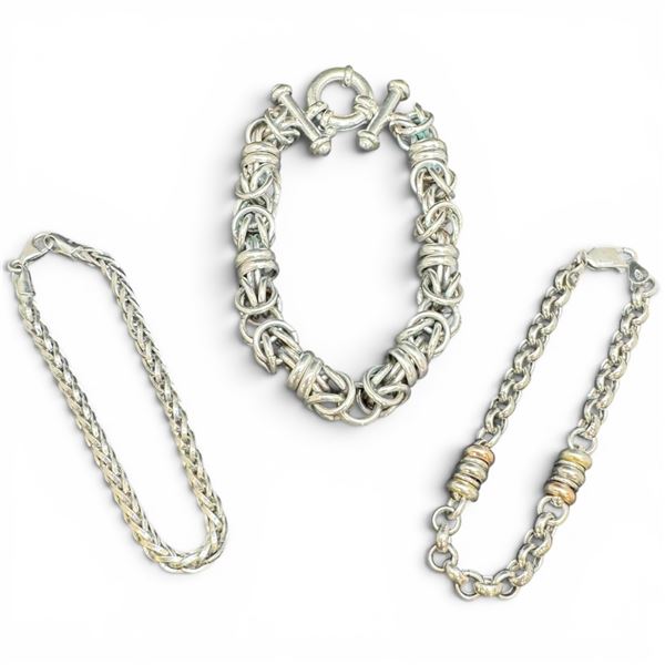 3 Sterling Silver Bracelets (Total weight: 58.9 grams)