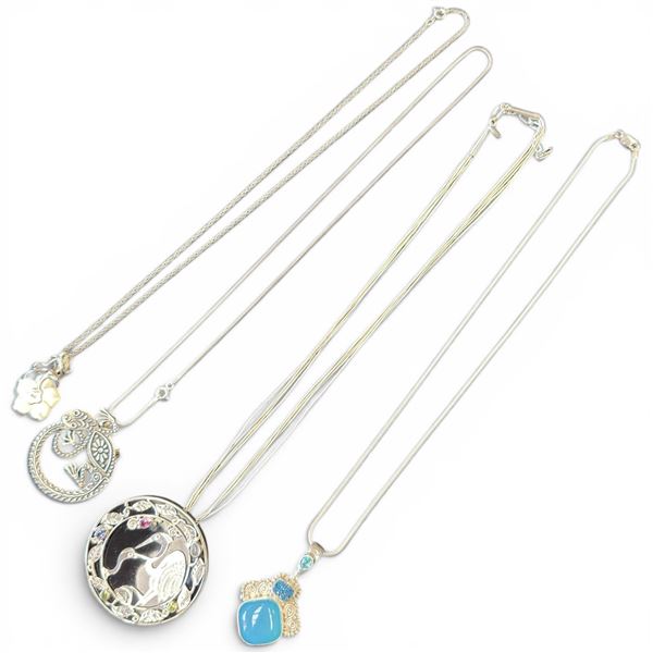 Group of 4 Sajen Sterling Silver Jewelry (Crane Pendant/Brooch, Salamander, Mother of Pearl Flower, 