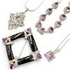 Image 1 : Group of 4 Sterling Silver & Amethyst Jewelry (Brooch, Bracelet & 2 Necklaces) - Total weight: 51.3 