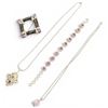 Image 2 : Group of 4 Sterling Silver & Amethyst Jewelry (Brooch, Bracelet & 2 Necklaces) - Total weight: 51.3 