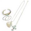 Image 2 : Group of 4 Sterling Silver Jewelry  (Larimar Cross & Cuff Bracelet, Long Hoop Earrings & Round Silve
