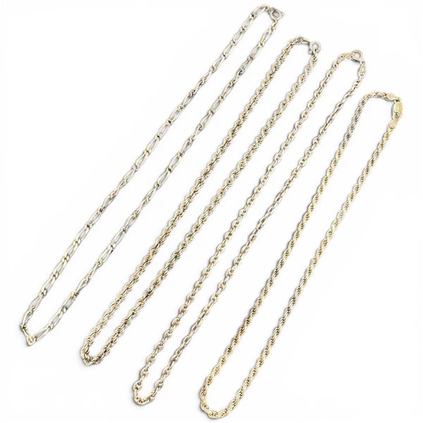 4 Sterling Silver Chains (1 x 16" , 1 x 17" & 2x 18") Total weight: 48.9 grams
