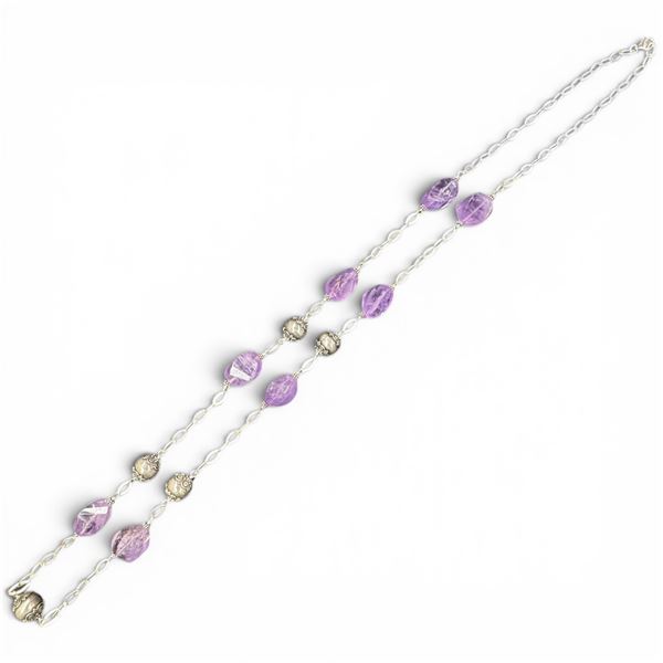 36" Sterling Silver Amethyst Necklace - Total weight: 89 grams