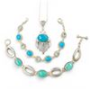 Image 1 : Sterling Silver Turquoise Necklace & 2 Bracelets (Pendant & 1 bracelet have blue topaz crystal accen