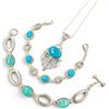 Image 2 : Sterling Silver Turquoise Necklace & 2 Bracelets (Pendant & 1 bracelet have blue topaz crystal accen