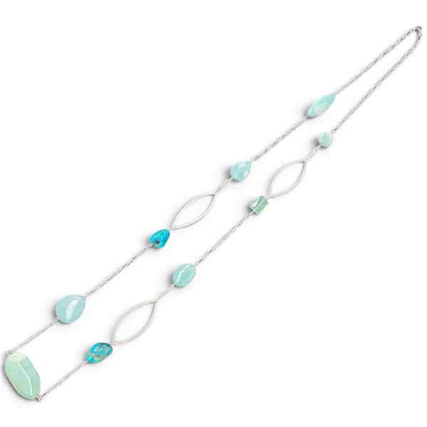 Carolyn Pollack 44" Sterling Silver Turquoise & Amazonite Necklace - Total weight: 66 grams