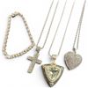 Image 3 : Group of 4 Sterling Silver Jewelry (Marcasite Cross & Locket, Large Blue Topaz Pendant Necklace & Li