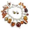 Image 1 : Sterling Silver Amber Resin Charm Bracelet & Choker Necklace (Many of the charms are on removable sp