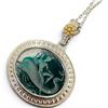 Image 2 : Tagliamonte 14K Gold Plated .925 Silver Venetian Green Intaglio Glass Pendant on Sterling Chain (Tot