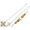 Image 2 : 2 Sterling Silver Amber Resin Cross Necklaces & 1 Sterling Amber Resin & Agate Bracelet - Total weig