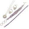 Image 1 : 3 Sterling Silver & Amethyst Crystal Jewelry & Pair of Multi-gem Earrings - Total weight: 48.5 grams