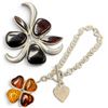 Image 1 : Large Sterling & Amber Resin Brooch & 4 Leaf Clover Toggle Bracelet - Total weight: 53.8 grams (Broo