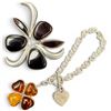 Image 2 : Large Sterling & Amber Resin Brooch & 4 Leaf Clover Toggle Bracelet - Total weight: 53.8 grams (Broo
