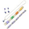 Image 2 : Sterling Silver & Lapis Necklace & Earrings and 2 Sterling & Natural Stone Bracelets - Total weight: