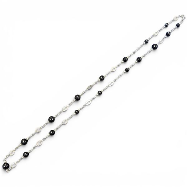36" Sterling Silver Chain Necklace with Onyx Bead Stations - Total weight: 41.7 grams