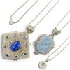 Image 1 : Group of 4 Sterling Silver Necklaces (Lapis, Chalcedony & Crystal) - Total weight: 51.3 grams (Large