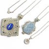 Image 2 : Group of 4 Sterling Silver Necklaces (Lapis, Chalcedony & Crystal) - Total weight: 51.3 grams (Large