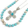 Image 1 : Sterling Silver Turquoise Cross Necklace & 8mm Turquoise & Faux Pearl Necklace with .925 Silver Find