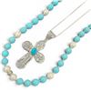 Image 2 : Sterling Silver Turquoise Cross Necklace & 8mm Turquoise & Faux Pearl Necklace with .925 Silver Find