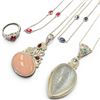 Image 1 : Group of 4 Sterling Silver Necklaces & 1 Size 8 Ring (Variety of Semi-Precious Gems and Crystals) To
