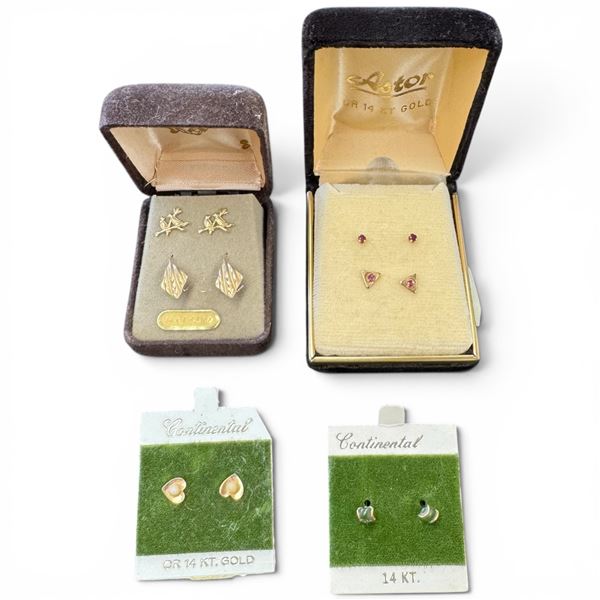 6 Pairs of Petite 10K & 14K Earrings (Majority are 14K) - Total weight: 2 grams
