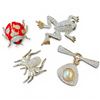 Image 2 : 4 Gold Plated Crystal Brooches in a Birks Box - Ladybug, Frog, Spider and Bow with Faux Pearl