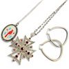 Image 2 : Sterling Silver Garnet Maltese Cross, Inlaid Cardinal Necklace & Hoop Earrings  - Total weight: 47.3