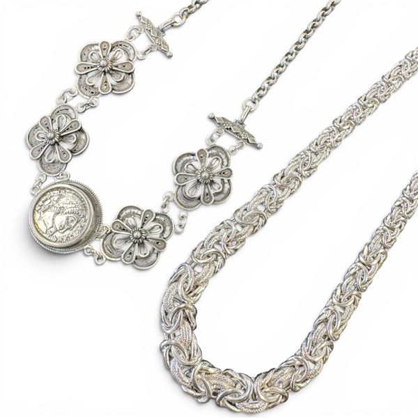 Sterling Silver Byzantine Necklace and Red Sea Necklace from Israel  - Total weight: 54.5 grams