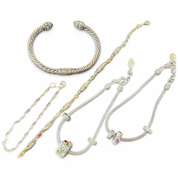 5 Sterling Silver Bracelets (One gold plated and 2 by Samuel B)  - Total weight:58.6 grams