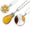 Image 1 : 3 Sterling Silver Amber Resin Necklaces - Total weight: 62.6
