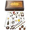 Image 3 : Italian Musical Jewel Box Full of  Silver-tone  Amber Resin Jewelry - No hallmarks or silver stamps