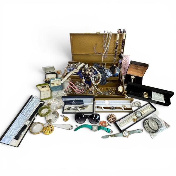 Box Full of Assorted Ladies Watches and Fashion Jewelry