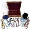 Image 1 : Wood Jewel Box Full of Joan Rivers, Sajen, and New Natural Stone Necklaces