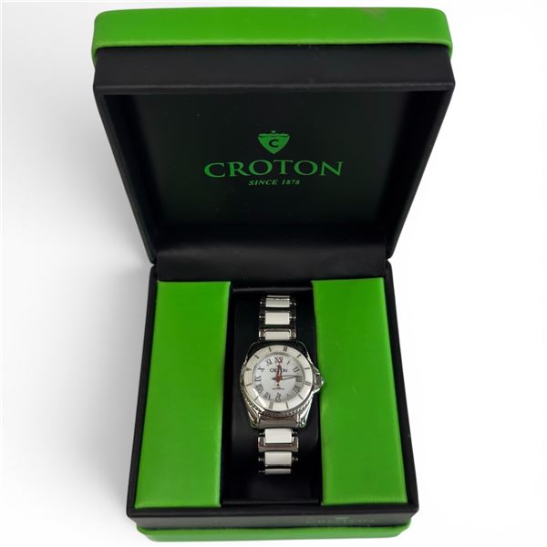 Ladies Stainless Steel & White Enamel Croton Watch in Original Box
