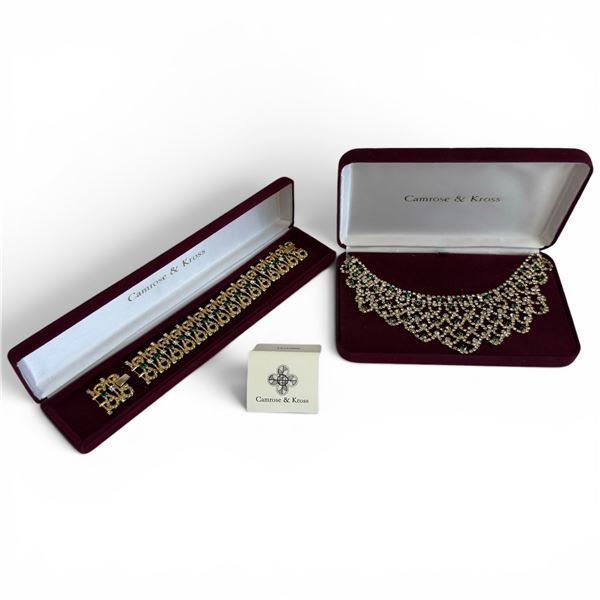 Camrose & Kross JBK Gold Plated Clear and Emerald Crystal Necklace & Bracelet - Original cases with 