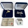 Image 1 : 2 Camrose & Kross JBK Crystal Brooches - Large Dragonfly and Lily - Original Boxes with COAs (Lily b