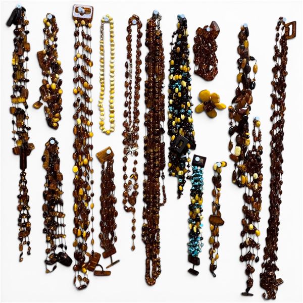 16 Pieces of Amber Resin Jewelry - None Tested - Lots of Lovely Bracelets and Necklaces