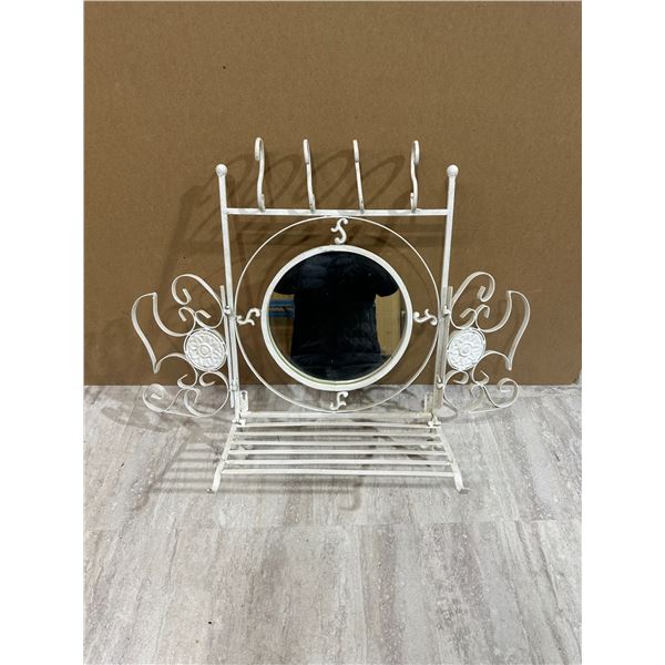Vintage Style White Wrought Iron Shelf & Mirror