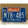 Image 2 : Lot of 3 License Plates Motorcycle/ BC - Exempt 71
