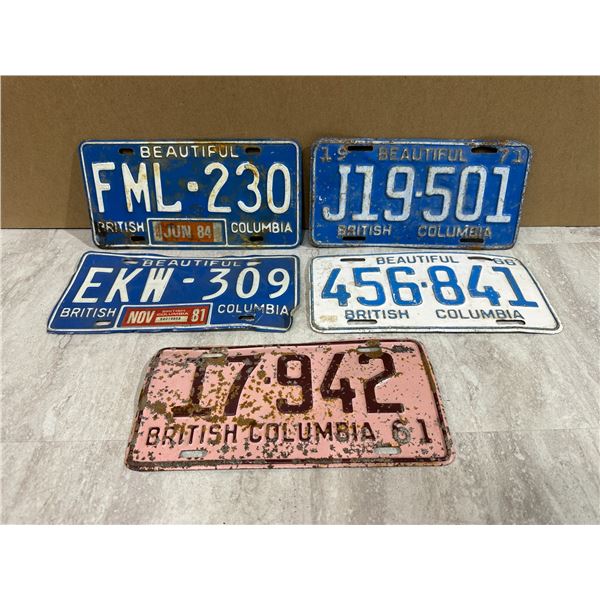 Lot of 5 British Columbia License Plates one From 1961