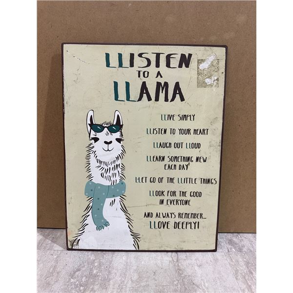 Listen To A Llama Metal Sign