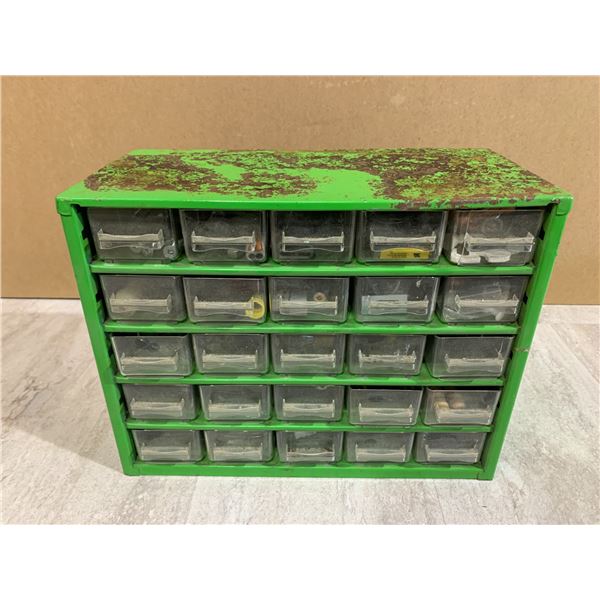 Metal Storage Container with 25 Compartments Filled With Nuts and Bolts And Fastners