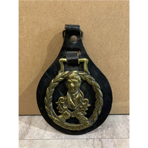 Vintage Brass Horse Laurel Medallion w/ Leather - Poet Robbie Burns
