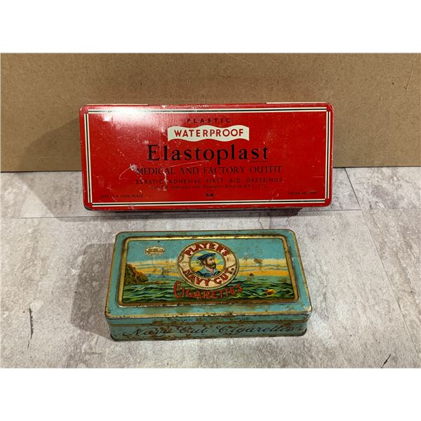 Lot of 2 Vintage Tins Players Navy Cut Cigarettes And a Elastoplast First Aid Dressings