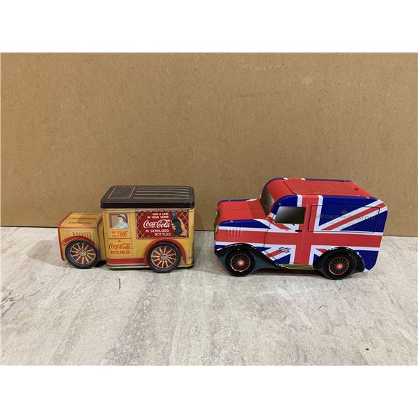 Lot of 2 Metal Cans In Shape of Truck