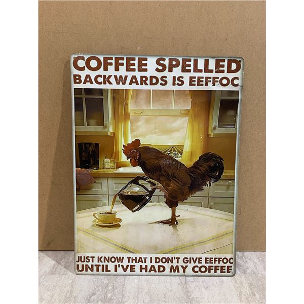 Coffee Spelled Backwards Metal Sign